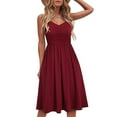 thumbnail image 1 of JGGSPWM Women's Sleeveless A Line Midi Dress Ruched Detail Dresses Wine L, 1 of 7