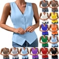 thumbnail image 1 of JGGSPWM Women's Sleeveless Blazer Vest V Neck Slim Fit Formal Waistcoat Button Down Business Casual Office Work Gilet Tops Gray XL, 1 of 6