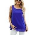 thumbnail image 1 of JGGSPWM Women's Sleeveless Chiffon Tank Top Round Neck Layered Hem Casual Loose Blouse Blue M, 1 of 5
