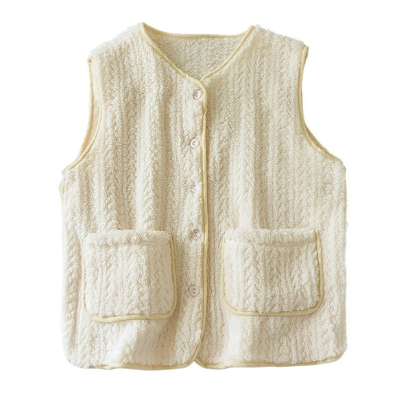 JGGSPWM Women's Sleeveless Knitted Cardigan Vest Warm and Soft Thickened Solid Color Button Pocket for Fall and Winter Loungewear Beige L