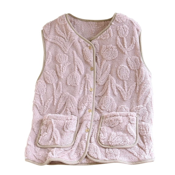 JGGSPWM Women's Sleeveless Knitted Cardigan Vest Warm and Soft Thickened Solid Color Button Pocket for Fall and Winter Loungewear Purple L