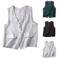 thumbnail image 1 of JGGSPWM Women's Sleeveless Linen Blend Vest, Button Down Casual Loose Lightweight Solid Regular Blazer Vests with Pockets Green M, 1 of 8