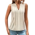 thumbnail image 1 of JGGSPWM Women's Sleeveless Solid V-Neck Tank Top Pleated Ruched Front Casual Summer Regular Fit Tees Shirts Beige L, 1 of 6