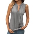 thumbnail image 1 of JGGSPWM Women's Sleeveless Solid V-Neck Tank Top Pleated Ruched Front Casual Summer Regular Fit Tees Shirts Gray XXL, 1 of 6