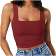 thumbnail image 1 of JGGSPWM Women's Sleeveless Strappy Tank Top Square Neck Double Layer Workout Fitness Casual Basic Crop Tops Wine L, 1 of 5