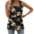 thumbnail image 1 of JGGSPWM Women's Sleeveless Tank Top Casual Loose Tshirts Square Neck Tunic Trendy Vest Fancy Camisole Floral Print Tees Black XL, 1 of 5
