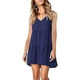 thumbnail image 1 of JGGSPWM Women's Sleeveless V Neck Cotton Mini Dress Tiered Hem Loose Fit Casual Dresses Dark Blue L, 1 of 8