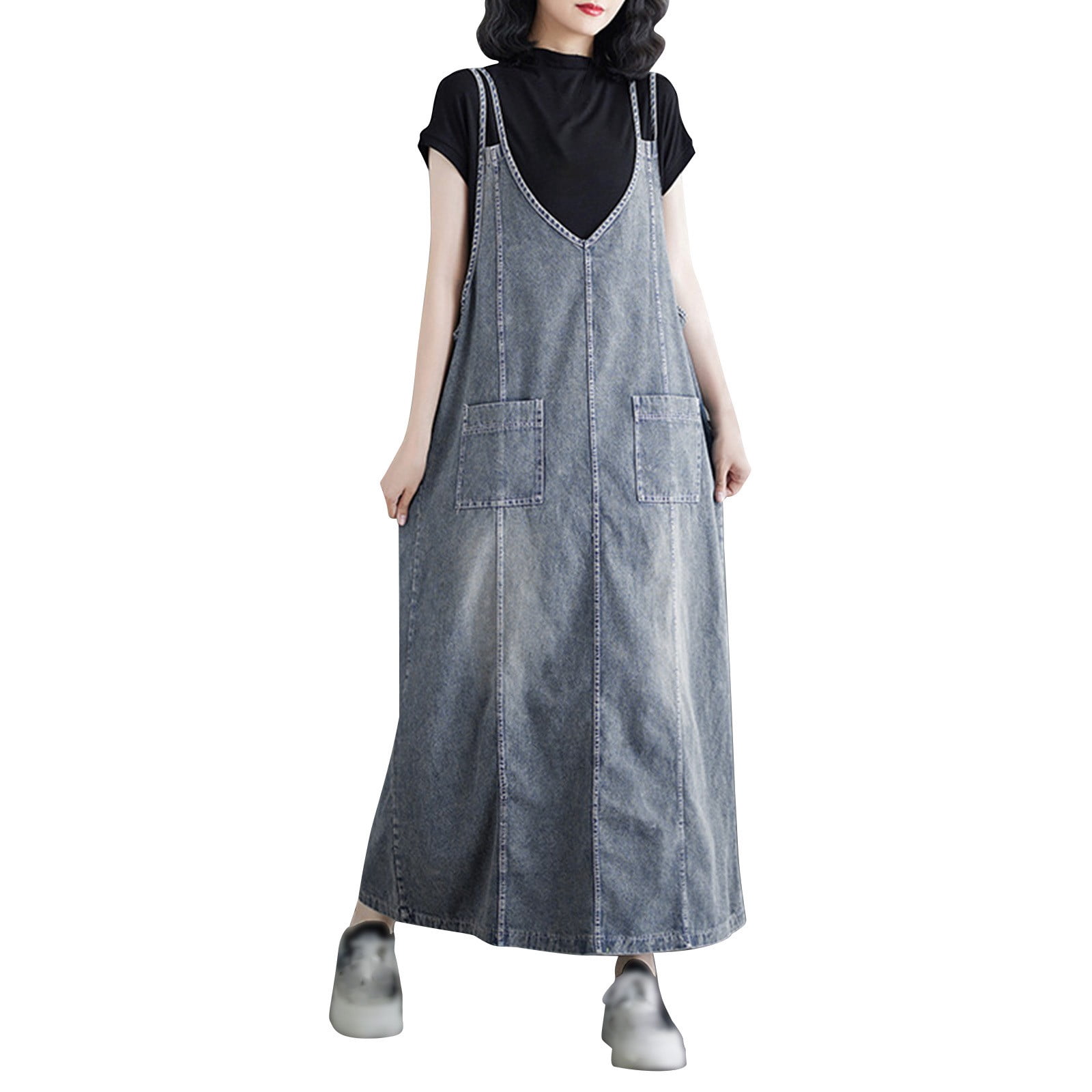 white christmas dresses Blue Denim Midi Overall Dress – Buddhatrends main image 0