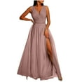 thumbnail image 1 of JGGSPWM Women's Sleeveless V Neck Maxi Dress High Slit Ruched Dresses Pink L, 1 of 9