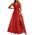thumbnail image 1 of JGGSPWM Women's Sleeveless V Neck Maxi Dress High Slit Ruched Dresses Red M, 1 of 9