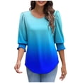 thumbnail image 1 of JGGSPWM Women's Smocked Cuffs Half Sleeve Summer Dressy Casual Crew Neck Flowy Loose Fit Gradient Tunic Blouses Tops Sky Blue L, 1 of 8