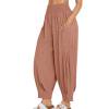 JGGSPWM Women's Smocked Waist Harem Pants Casual Loose Fit Trousers with Pockets Coffee XL
