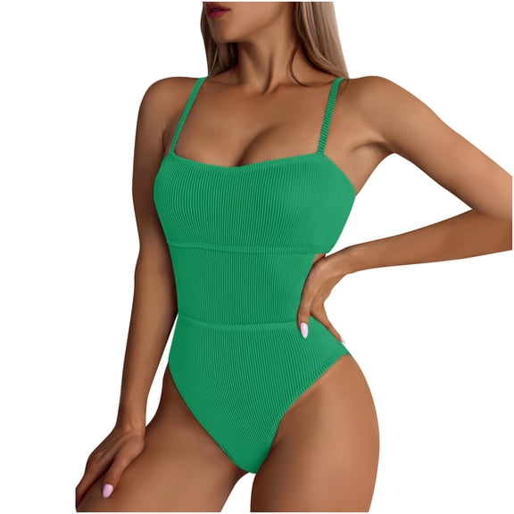 JGGSPWM Women's Sold Basic One Piece Swimsuit Swimwear Bathing Suits Bikini Set Paded Bra Beachwear Army Green XL