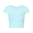 thumbnail image 1 of JGGSPWM Women's Solid Color Basic Crop Tops Stretchy Casual Round Neck Cap Sleeve Shirt Blue S, 1 of 3