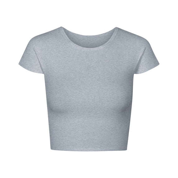 JGGSPWM Women's Solid Color Basic Crop Tops Stretchy Casual Round Neck Cap Sleeve Shirt Gray S