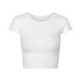 thumbnail image 1 of JGGSPWM Women's Solid Color Basic Crop Tops Stretchy Casual Round Neck Cap Sleeve Shirt White L, 1 of 3
