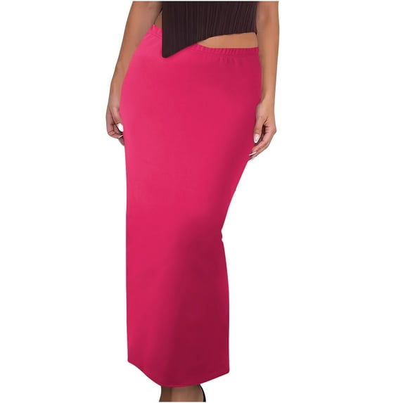 JGGSPWM Women's Solid Color Elegant Long Maxi Skirt Fall Basic Stretch Bodycon High Waist Casual Long Pencil Skirts Pink XL
