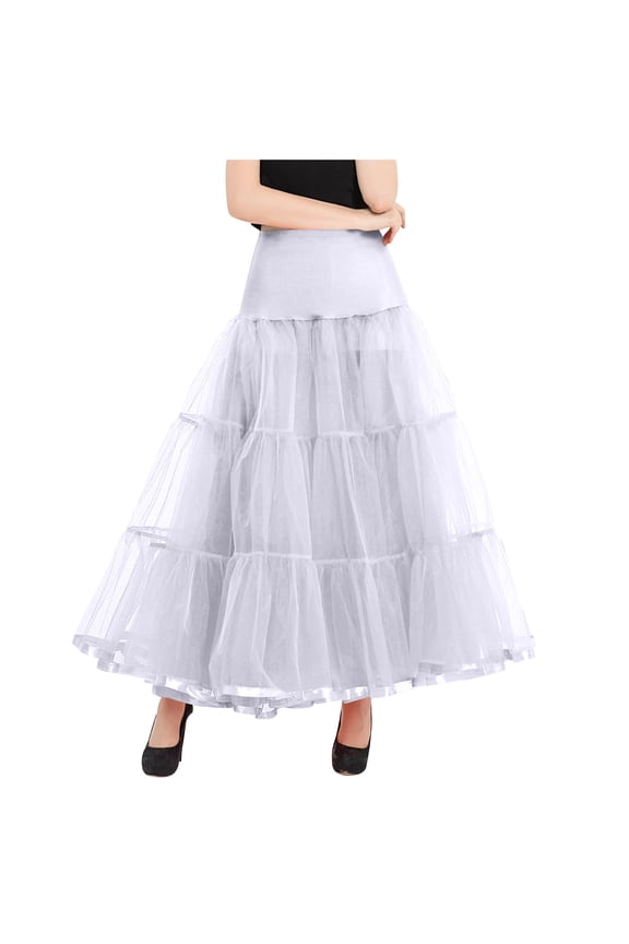 Women's Solid Color High Waisted Mesh With A Large Hemline Puffy Skirt Ankle Length Half Skirt White M