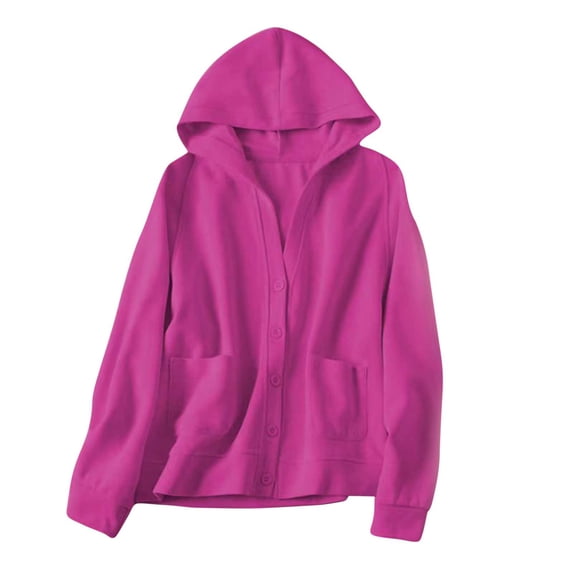 JGGSPWM Women's Solid Color Hooded Cardigan Knitted Jacket Autumn Spliced Button Pocket Fashion Loose Long Sleeve Coat Pink XXL