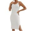 JGGSPWM Women's Solid Color V Neck Knitted Top Summer Camisole Midi Dress with Side Slit White M