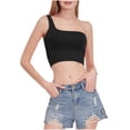 thumbnail image 1 of JGGSPWM Women's Solid Cropped One-Shoulder Wrap Tank Tops Camisole Tees Sleeveless Summer Casual Shirts Black S, 1 of 8