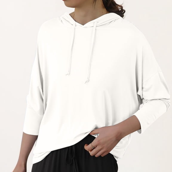 JGGSPWM Women's Solid Hoodies Fall Long Sleeve Sweatshirt Casual Drawstring Tops Lightweight Classic Pullover White M