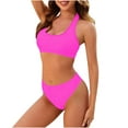 thumbnail image 1 of JGGSPWM Women's Solid Racerback Athletic Bikinis Sporty Two Pieces Swimsuit For Girls Sports Bathing Suits Pink XL, 1 of 9