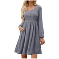 thumbnail image 1 of JGGSPWM Women's Solid Round Neck Button Sweater Dresses Long Sleeve Loose Casual Pleated Fall Dress with Pockets Gray XL, 1 of 4