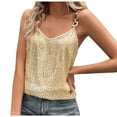 thumbnail image 1 of JGGSPWM Women's Sparkling Sequin Tank Tops Sleeveless Shimmer Camisoles Scoop Neck Spaghetti Straps Tank Cami Shirts Gold L, 1 of 8