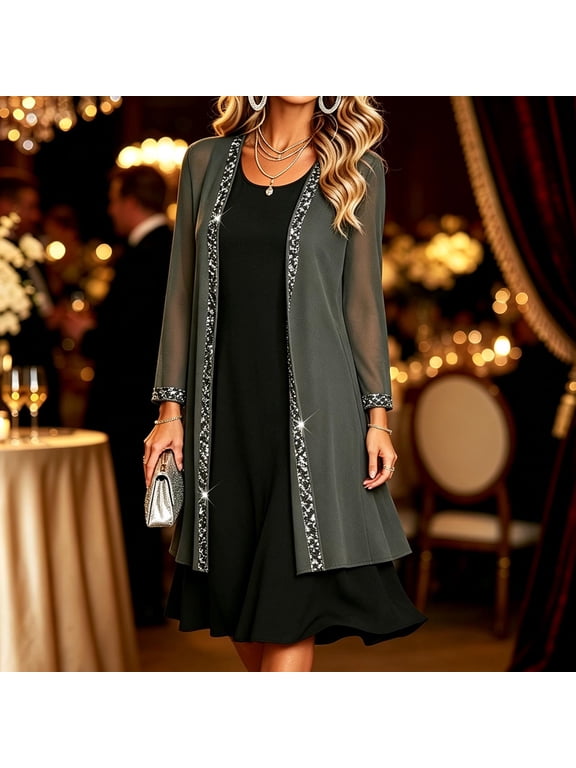 Women's Sparkly Sequin Chiffon Cardigan Elegant Long Sleeved Cover Shirt Cocktail Party Cardigans Jacket Gray XXL