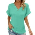 thumbnail image 1 of JGGSPWM Women's Spring Summer Waffle Knit Short Sleeve Solid V-Neck Casual Loose Fit T-Shirt Clothing Green S, 1 of 9