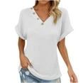 thumbnail image 1 of JGGSPWM Women's Spring Summer Waffle Knit Short Sleeve Solid V-Neck Casual Loose Fit T-Shirt Clothing White XL, 1 of 9
