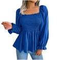 thumbnail image 1 of JGGSPWM Women's Square Neck Shirred Ruffle Hem Long Sleeve Blouse Shirt Peplum Top Fall Dressy Shirts Retro Vintage Tunic Blue L, 1 of 7