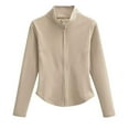 thumbnail image 1 of JGGSPWM Women's Stand Collar Long Sleeve Running Jacket Athletic Workout Sports Top with Pockets Slim Fit Full Zip Khaki#/001 L, 1 of 5