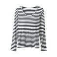 thumbnail image 1 of JGGSPWM Women's Stripe Modal Cotton Built in Bra Scoop Neck Long Sleeve Pullover Soft Breathable Underwear Top Stretchy Tee Shirt for Fall Winter 0-A02-Black M, 1 of 4