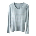 thumbnail image 1 of JGGSPWM Women's Stripe Modal Cotton Built in Bra Scoop Neck Long Sleeve Pullover Soft Breathable Underwear Top Stretchy Tee Shirt for Fall Winter 0-A02-Green XXL, 1 of 4