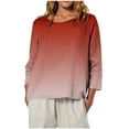 thumbnail image 1 of JGGSPWM Women's Striped Gradient Printed Round Neck Fashion Loose Soft Comfortable Casual 3/4 Sleeve Curved T-Shirt Top Red M, 1 of 8