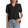 thumbnail image 1 of JGGSPWM Women's Summer Breathable V-Neck Bubble Sleeve Loose Elegant Short Sleeve T-Shirt Black XL, 1 of 7