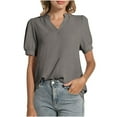 thumbnail image 1 of JGGSPWM Women's Summer Breathable V-Neck Bubble Sleeve Loose Elegant Short Sleeve T-Shirt Gray 2XL, 1 of 7