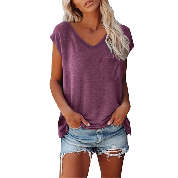 JGGSPWM Women's Summer Casual Crew Neck Loose Fit Short Sleeve Comfy Lightweight Tees Blouse Tops Purple S