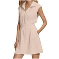 thumbnail image 1 of JGGSPWM Women's Summer Casual Temperament Zipper Pocket Sleeveless Dress Solid Color Fashion Daily Work Dresses Beige XL, 1 of 7