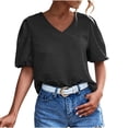 thumbnail image 1 of JGGSPWM Women's Summer Chiffon Dressy Tops Puff Short Sleeve V-Neck Polka Dot Tunic Shirts for Leggings Black XL, 1 of 8