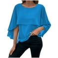 thumbnail image 1 of JGGSPWM Women's Summer Chiffon Poncho Crewneck Double-Layered Batwing Elegant Dressy Casual Party Clubwear Tops Blue 2XL, 1 of 9