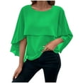 thumbnail image 1 of JGGSPWM Women's Summer Chiffon Poncho Crewneck Double-Layered Batwing Elegant Dressy Casual Party Clubwear Tops Green L, 1 of 9