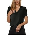 thumbnail image 1 of JGGSPWM Women's Summer Dressy Casual Satin Blouse Trendy V Neck Short Sleeve Silk Work Shirt Black S, 1 of 6