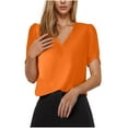 thumbnail image 1 of JGGSPWM Women's Summer Dressy Casual Satin Blouse Trendy V Neck Short Sleeve Silk Work Shirt Orange XL, 1 of 7