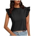 thumbnail image 1 of JGGSPWM Women's Summer Elegant Ruffle Cap Sleeve Mock Neck Blouses Ladies Loose Business Work Shirts Tops Black L, 1 of 7