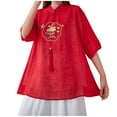 thumbnail image 1 of JGGSPWM Women's Summer Embroidered Jacquard Cotton Linen Tops 3/4 Sleeve Bohemian Tees Blouses Shirts Red M, 1 of 5