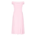 thumbnail image 1 of JGGSPWM Women's Summer Off Shoulder Fit and Flare Midi Dress Solid Color Sleeveless A Line Corset Club Party Going Out Dresses Pink M, 1 of 4