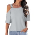 thumbnail image 1 of JGGSPWM Women's Summer Off Shoulder Short Sleeve Oversized Fashion Baggy Girlfriend Blouse Party Tunic Dressy Tee Gray L, 1 of 8